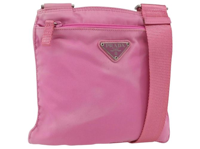PRADA Shoulder Bag Nylon Pink Silver Auth 161410 Silvery