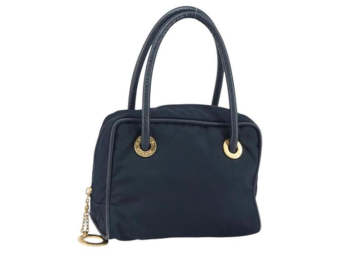 Céline Borsa a mano Celine Circle in nylon blu navy e oro Auth 161415 D'oro