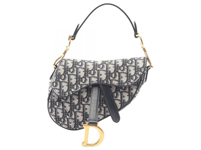 Christian Dior Mini borsa Saddle Dior in avorio e blu navy Crudo