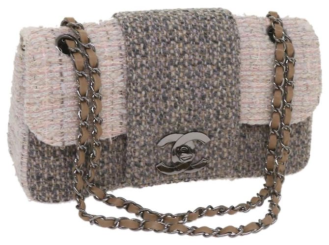 Timeless Bolsa Chanel CC Flap Satchel em tweed acolchoado Medium Marrom