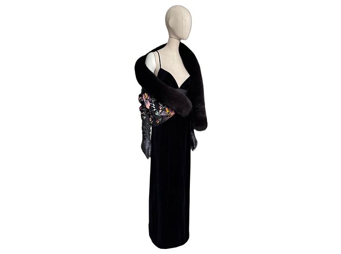 Giacca Christian Dior Opera in velluto e pelliccia di volpe nera Nero