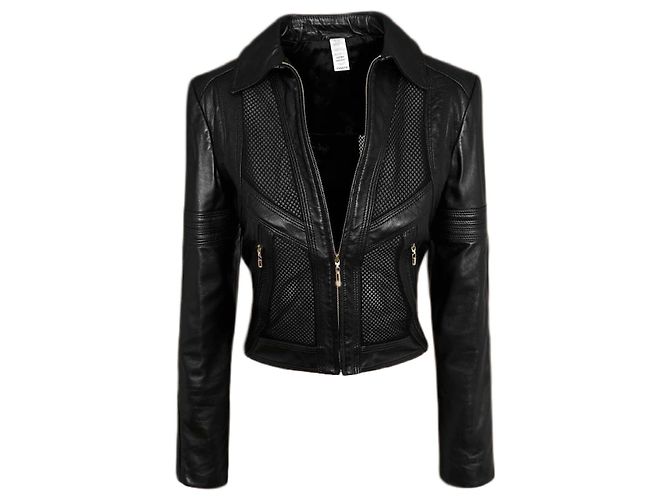 Gianni Versace Black Leather Mesh Jacket