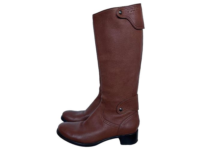 Botas de couro marrom Prada de cano alto