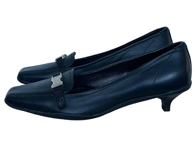 Prada Black Leather Kitten Heel Pumps
