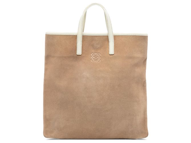 LOEWE Tote de Suede Marrom Anagrama Bege