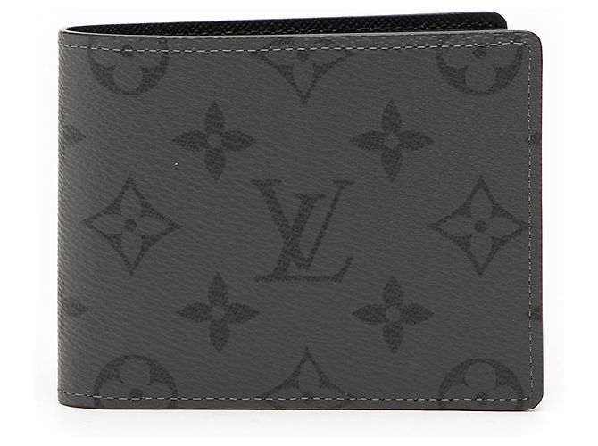 Louis Vuitton Graue Monogram Eclipse Reverse Slender Geldbörse Braun