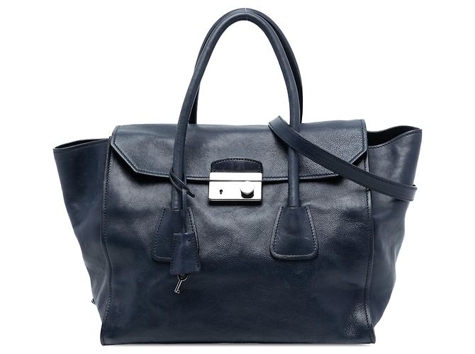Borsa Prada in vitello glacé blu Sound Lock
