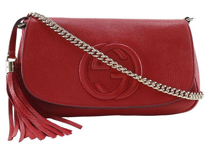 Borsa a spalla in pelle Gucci Soho Interlocking G Rosso