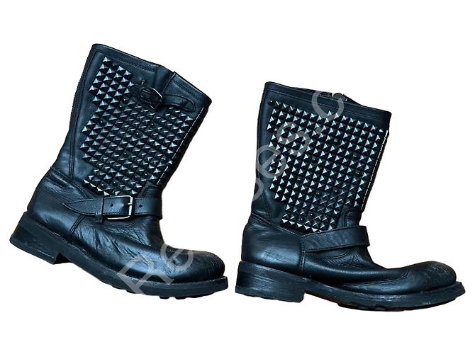Ash black leather biker boots
