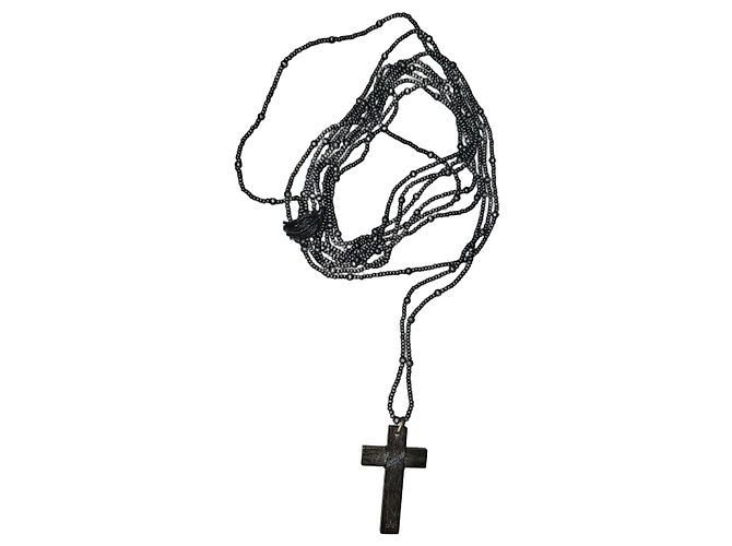 Collar Gucci de madera de ébano con cruz Negro