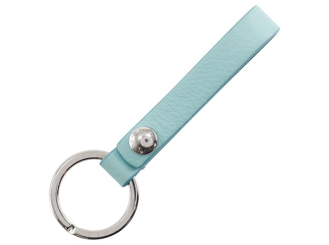Tiffany & Co Chaveiro de couro e metal azul Tiffany Prata