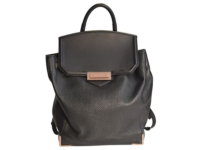 Alexander Wang Prisma Skeletal Black Pebbled Leather Backpack Rose Gold Hardware