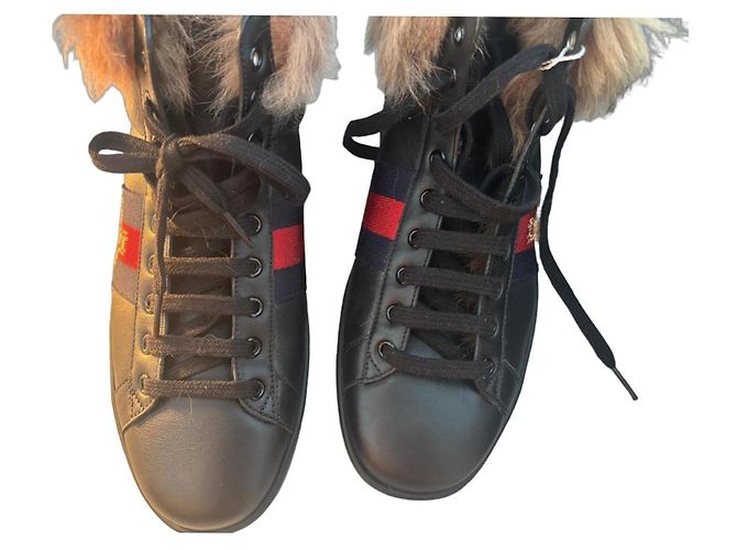 Gucci Ace Bee Fell-Sneaker Schwarz