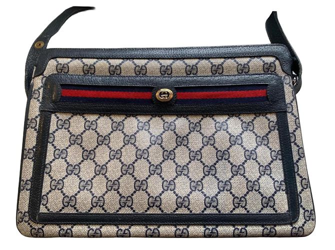 Gucci Handtasche Leder Rot Blau Creme Roh