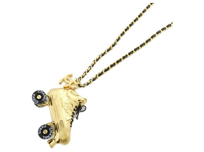 Chanel ABC346 Lederhalskette Schwarz Golden