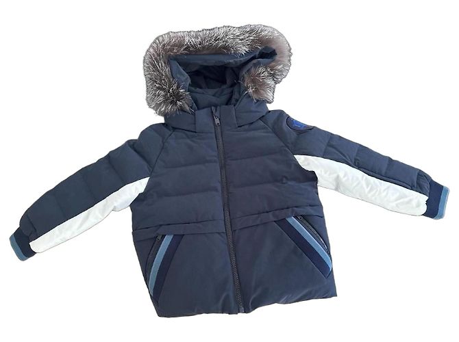 Dior Children's Down Jacket with Fur Collar White Dark blue