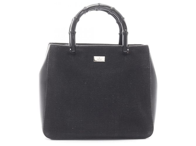 Borsa a mano Gucci Bamboo nera in pelle e tela Nero