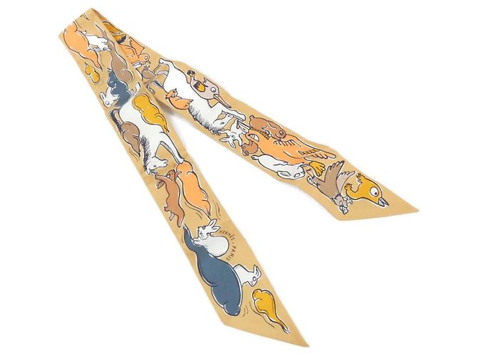Silk In Lenço Twilly Mille e Um Coelhos da Hermès Bege