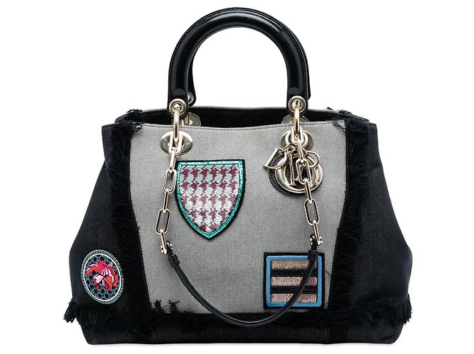 Bolsa D Light em denim preto com patch Dior