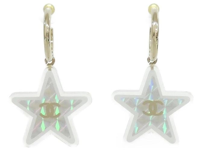Pendientes de aro Chanel ABC780 Plata Blanco Dorado