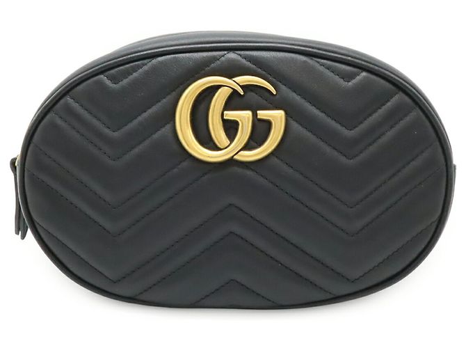 Bolsa de cinto em couro acolchoado preto GG Marmont da Gucci
