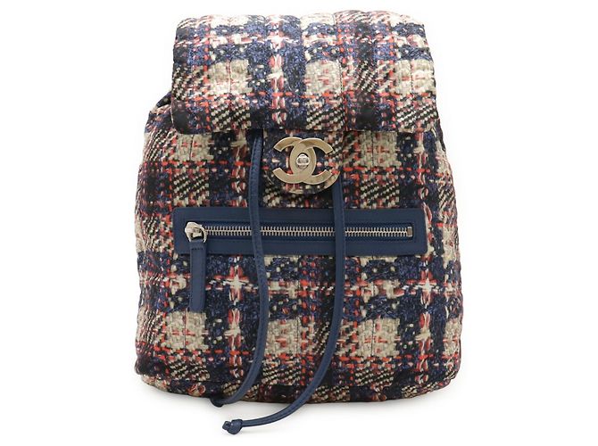 Chanel Tweed Print Backpack Pink Blue