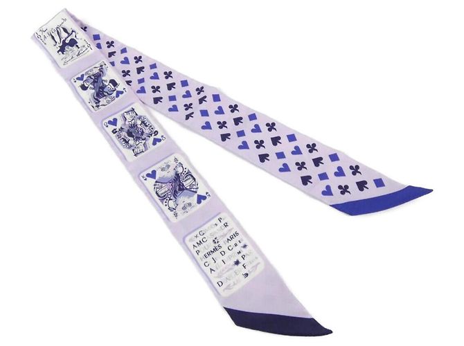 Hermès Bufanda Twilly JEU DE CARTES Hermes 063169S Blanco Azul