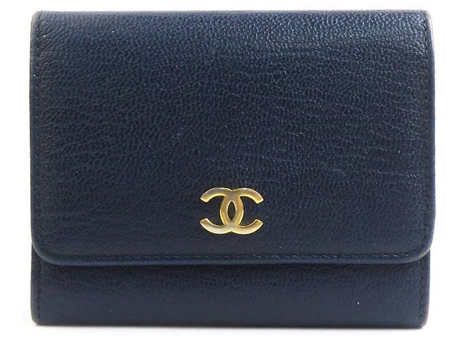 Chanel Navy Leder Dreifach-Brieftasche Marineblau