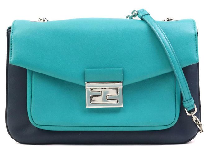 Bolso de Hombro Fendi en Cuero Verde y Azul Marino