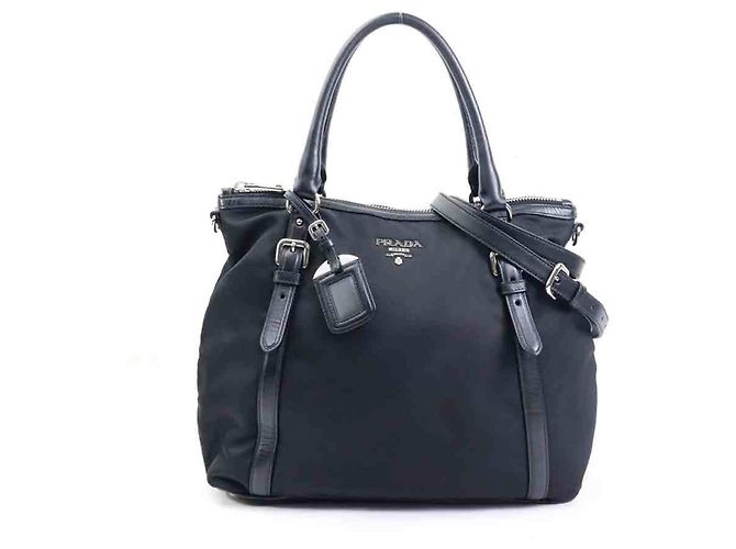 Borsa in nylon e pelle nera Prada Nero 