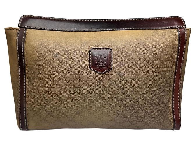 Triomphe Céline Vintage Celine Paris Monogramm Leder Clutch Beige Braun