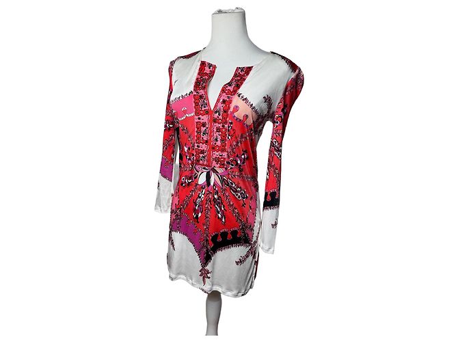 Vintage Emilio Pucci Abstraktes Kleid / Oberteil Rot Weiß XS