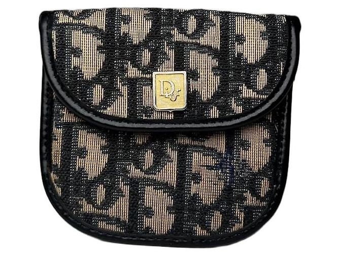 Vintage Dior Oblique Monogram Purse Beige Navy