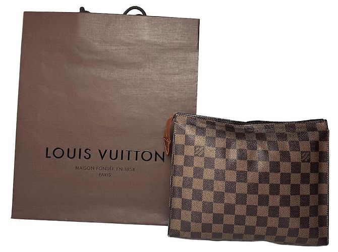 Clutch de cuero Damier Monogram vintage Louis Vuitton marrón Castaño