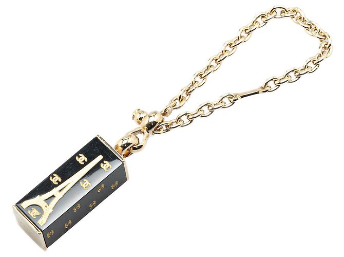 Chanel Emaille Eiffelturm Taschenanhänger Schwarz