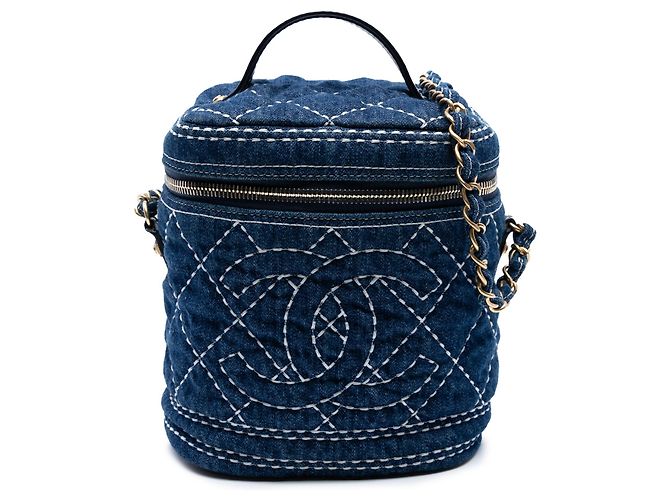 Vanity Vanidade Chanel CC Matelassé Jean Trip com corrente Azul