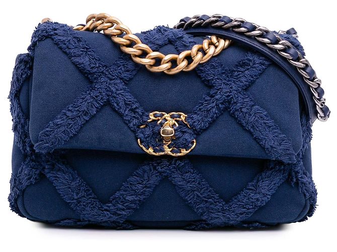 Chanel 19 Chanel Médio de Lona e Algodão 19 com aba Azul