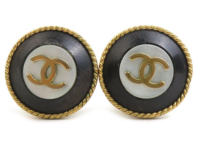 Orecchini Clip Coco Mark di Chanel Nero Bianco D'oro 