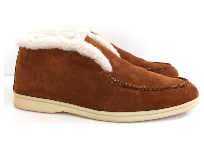 Loro Piana Open Walk Stiefeletten mit Fellfutter Cognac/Weiß