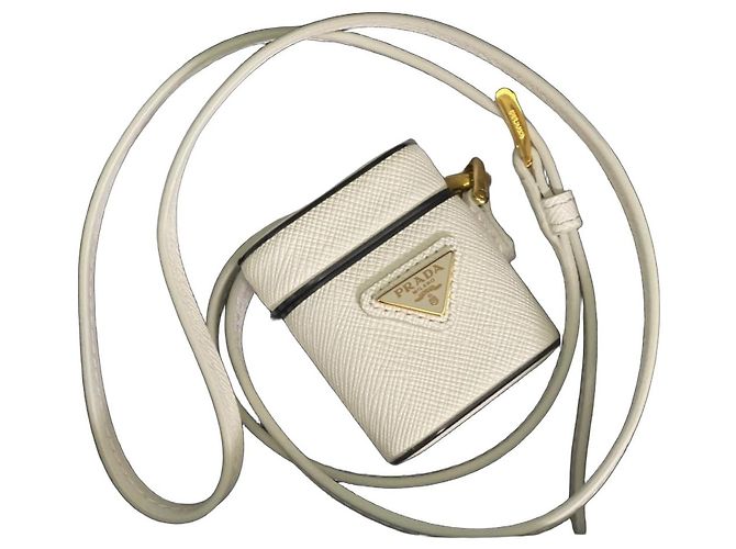 Estuche de cuero Saffiano de Prada para AirPods Blanco