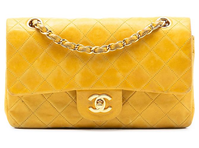 Chanel Amarillo Pequeño Clásico de Cordero Doble Mostaza