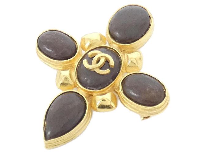 Chanel Braun und Gold Brosche Golden 