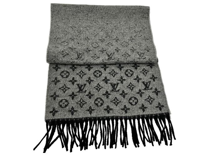 Cachecol de lã e caxemira preto e cinza Louis Vuitton Marrom