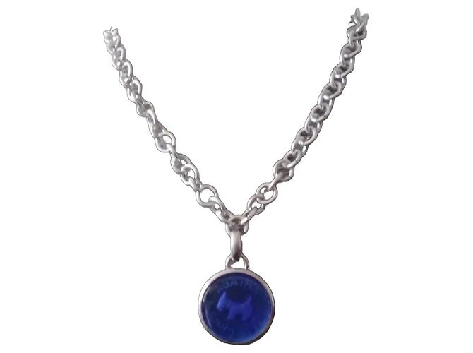Autre Marque Agatha Halskette Medaillon mit blauem Stein Versilbert