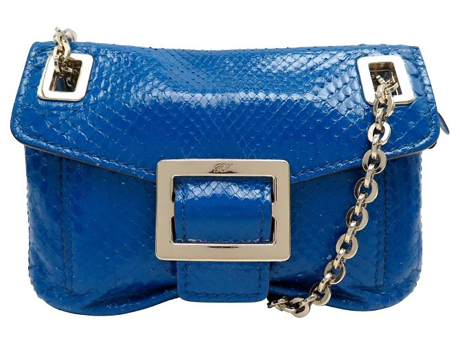 ROGER VIVIER MINI CHAIN SHOULDER BAG IN BLUE PYTHON LEATHER