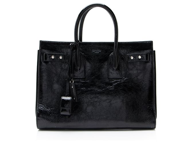 Saint Laurent Texturiertes Lackleder Sac De Jour Medium Tote Schwarz