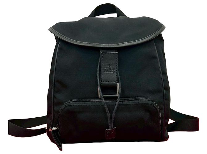 Mochila mini de nylon e couro de bezerro Gucci Preto