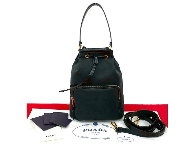 Sac à main 2 en 1 en toile et cuir avec logo Prada Noir