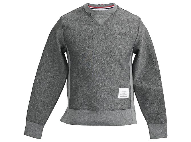 Pull en coton gris avec patch logo Thom Browne