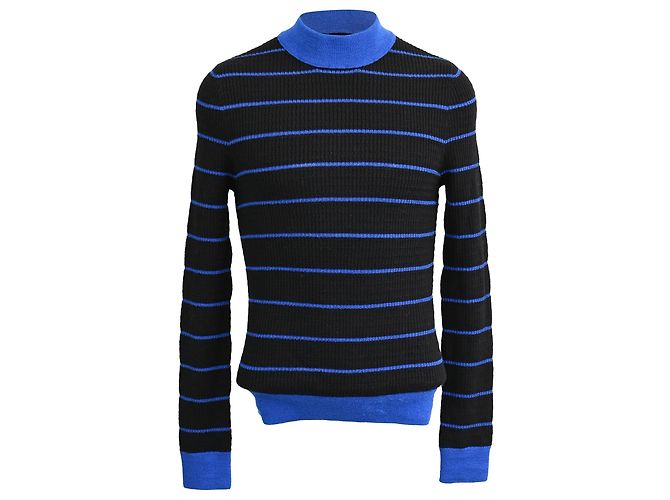 Suéter slim de gola alta listrado em lã preta e azul da Acne Studios Preto